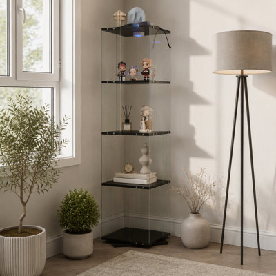 Vitrine rotative en verre trempé à 4 couches avec lumières RVB, pieds verrouillables et réglables