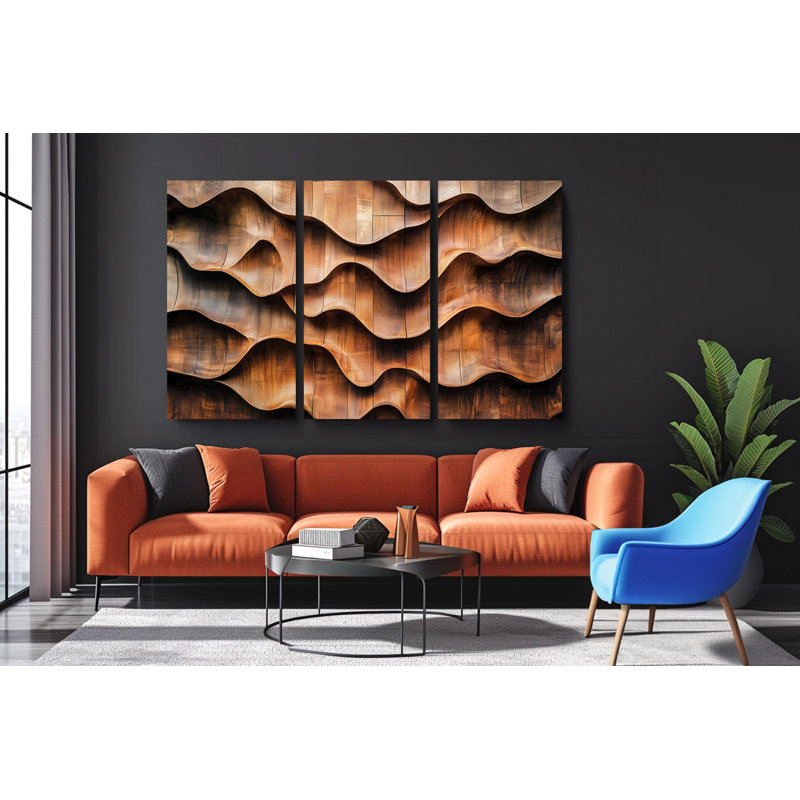 «Triptych Canvas Wall Art», ensemble d'art mural en bois ondulé, H 24 po x l 48 po