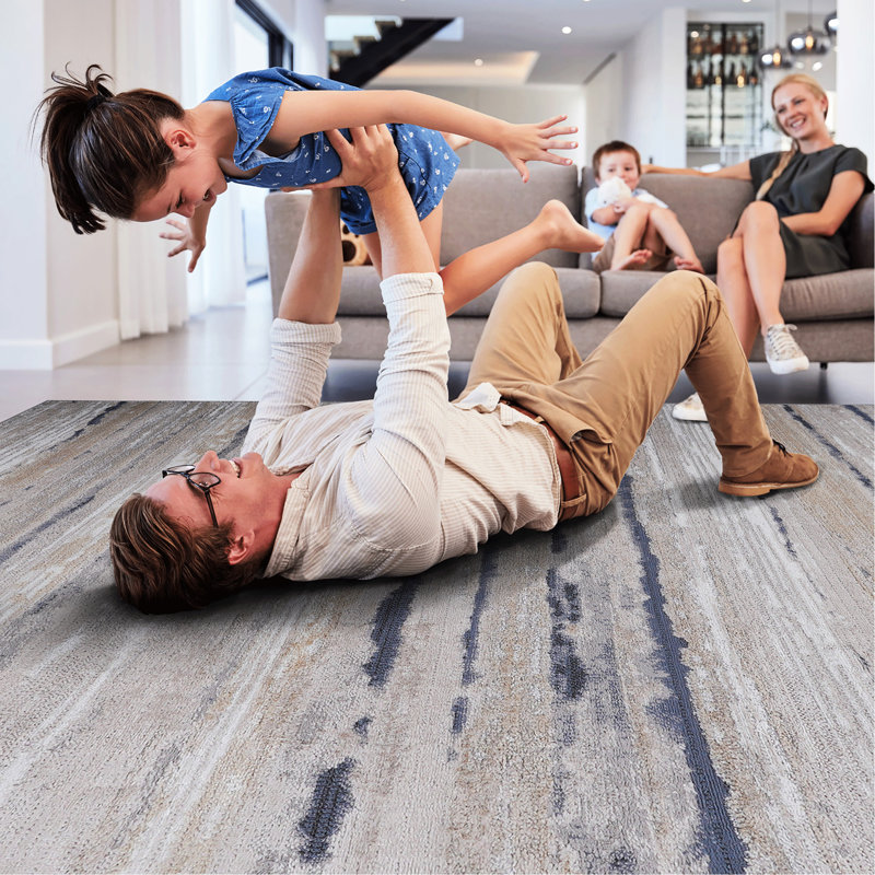 Tapis 8 x 10, rayé bleu, sans perte de teinture, pour la maison, la chambre à coucher, la salle à manger, tapis de bureau à la maison à motif rayé, sans perte de poils, utilisation
