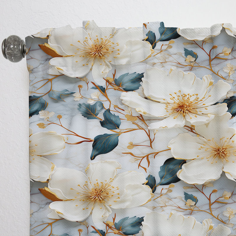 Rideau obscurcissant en marbre blanc et bleu Magnolias Vein II - 1 panneau, L 52 po x L 108 po