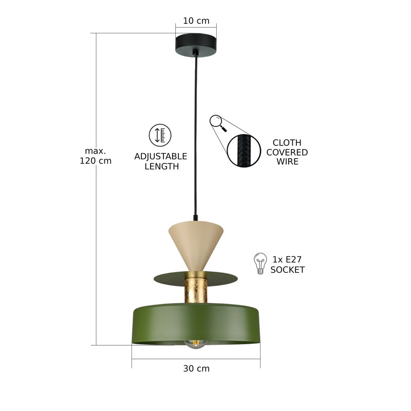 1 - Light Matte Black Drum Pendant, Khaki/Latte