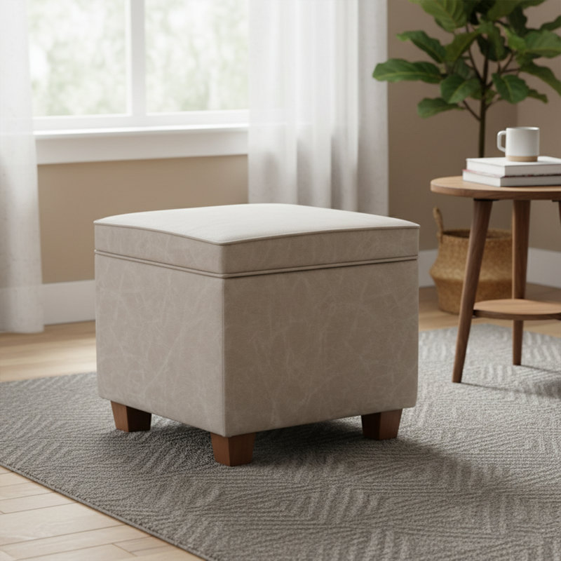 17.5" Square Storage Ottoman With Lift-Off Lid Wooden Legs For Living Room/Bedroom/Entryway