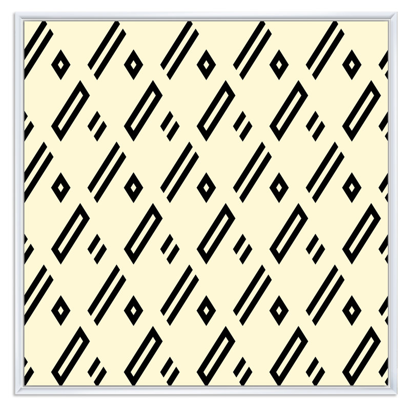 «Beige Black Diagonal Geometrics», impression sur toile, Cadre flottant blanc, H 36 po x l 36 po