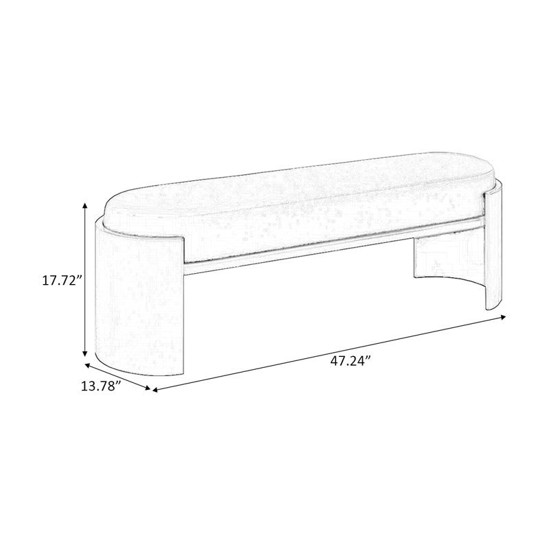 Banc rembourré Modern, H 17,72 po x l 47,24 po x P 13,78 po, Noyer, Noir