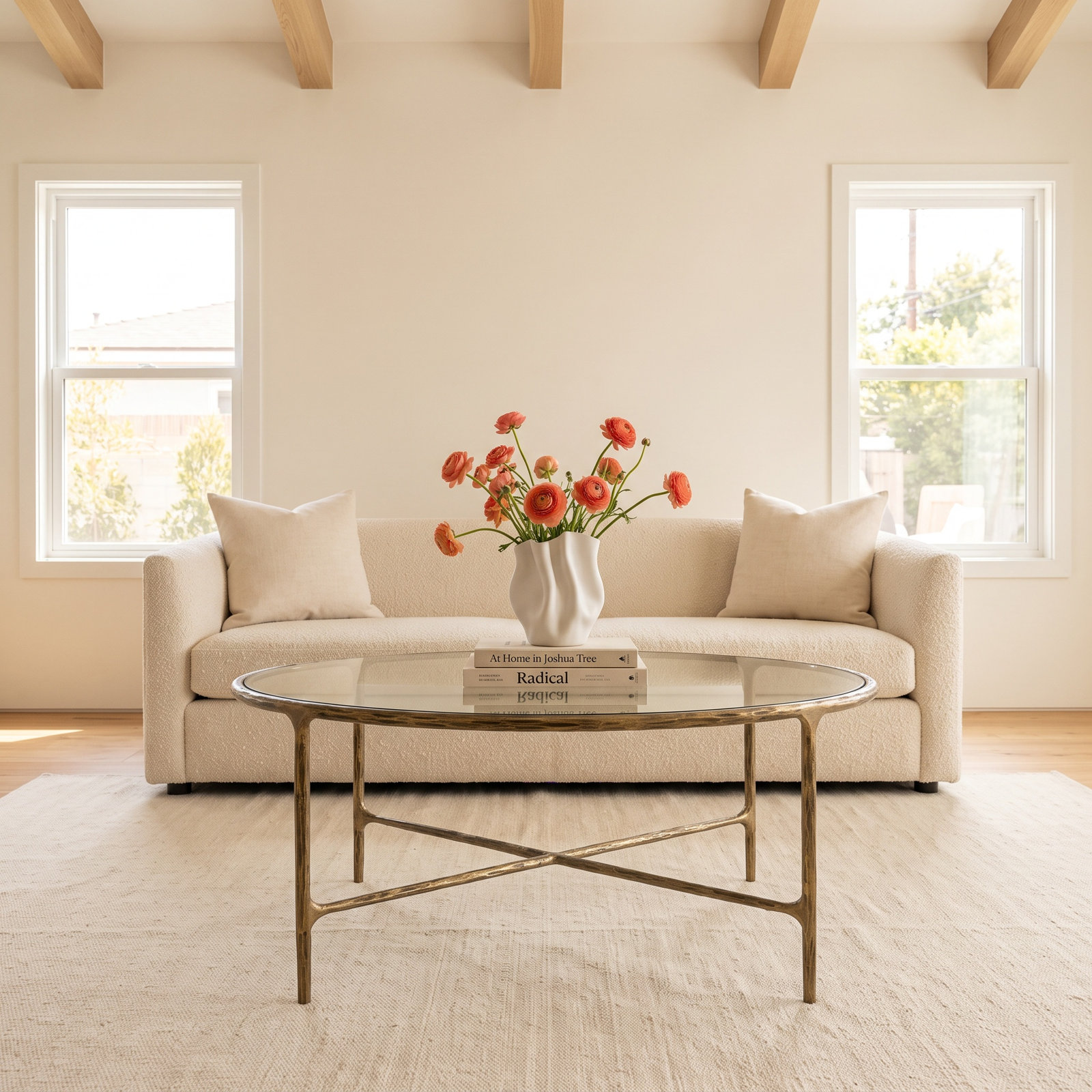 Evelynn 36" Coffee Table, Clear, Brass, Glass