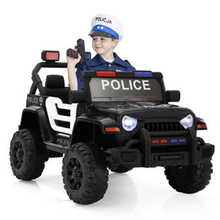 12V Kids Ride on Police Car, Battery-operated Electric Vehicle For Kids With Power Display, 2.4G Remote Control, Black