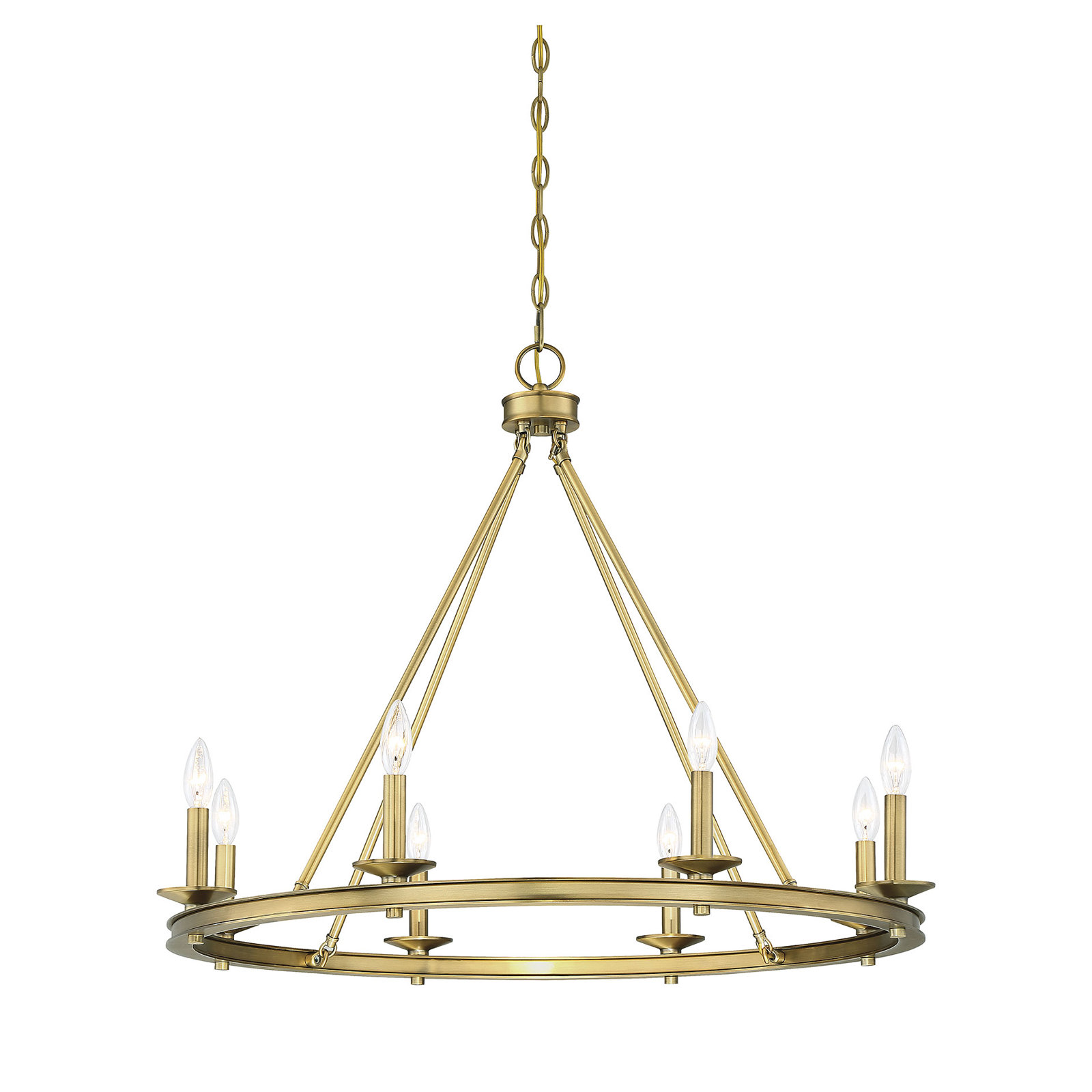 8 - Light Dimmable Chandelier, Warm Brass, 25" H x 33" W x 33" D, 8