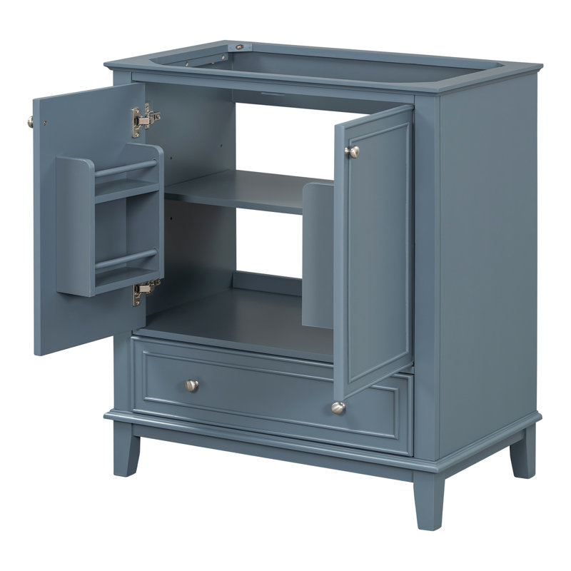 Base de meuble-lavabo de 30 po en bleu, bois massif et armoire de style moderne avec tiroir à portes, tablette réglable, base d'armoire bleue à assembler requise, captivante et tableau, pour le rangement