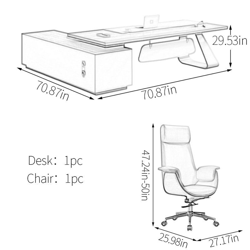 Bureau de fabrication en bois d'ingénierie durable, H 29,53 po x l 70,87 po x P 70,87 po