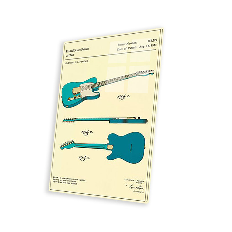 C.L. Impression brevetée de guitare Fender sur verre acrylique, H 24 po x l 16 po x P 0,25 po