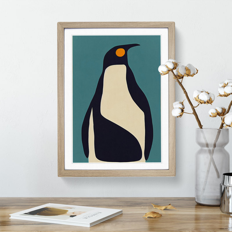 Penguin In Abstract No.3 - Wall Art, Oak Framed Paper, White, 64cm H x 46cm W