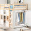 Lit mezzanine simple avec 2 fenêtres, garde-robe de rangement intégré, sans sommier ni fenêtres, bois naturel / blanc durable