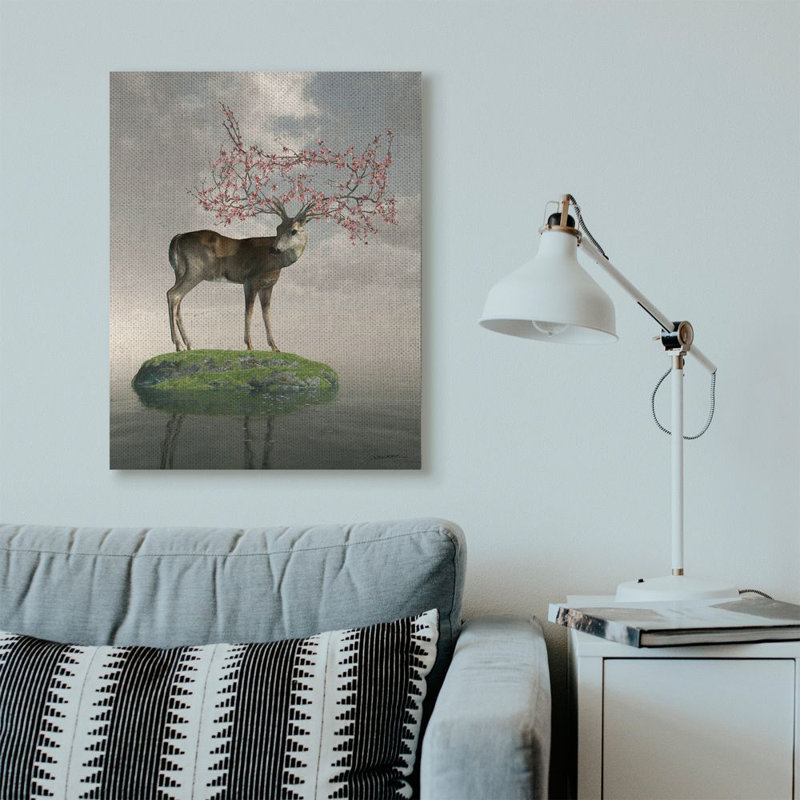 «Deer Tree Island Abstract Animal», impression, Toile tendue, H 30 po x l 40 po x P 1,5 po