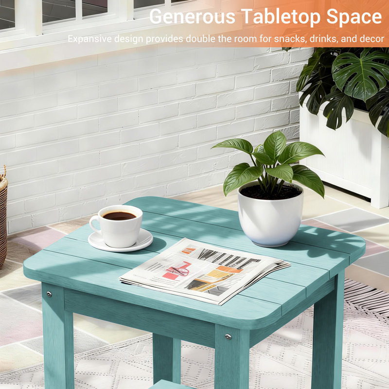 Rectangular Outdoor Side Table, HDPE 2-Tier Patio Side Table, Small Adirondack End Table for Backyard Pool Porch Garden Lawn