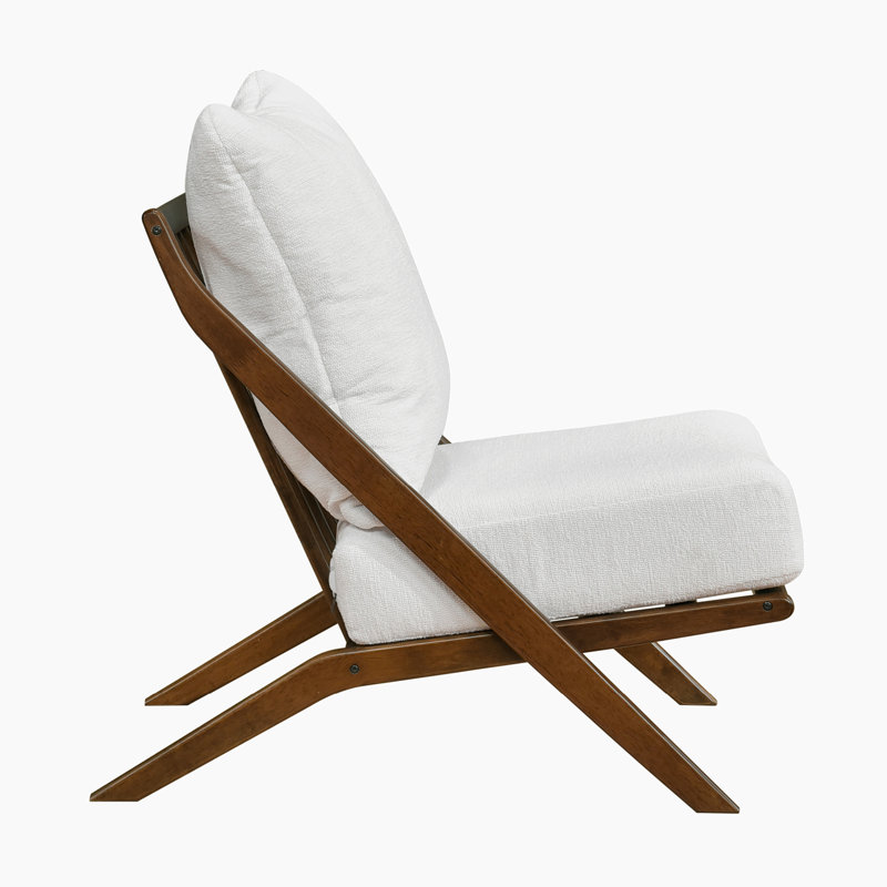 Vestavia 25.5" Mid-Century Modern Accent Chair with Chenille Fabric Upholstery, Solid Rubberwood Frame, Reversible Cushions