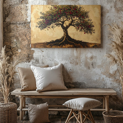 Wall Art Canvas Tree Of Life Canvassymbolic Fruit Tree With Deep Roots On Parchment Background
