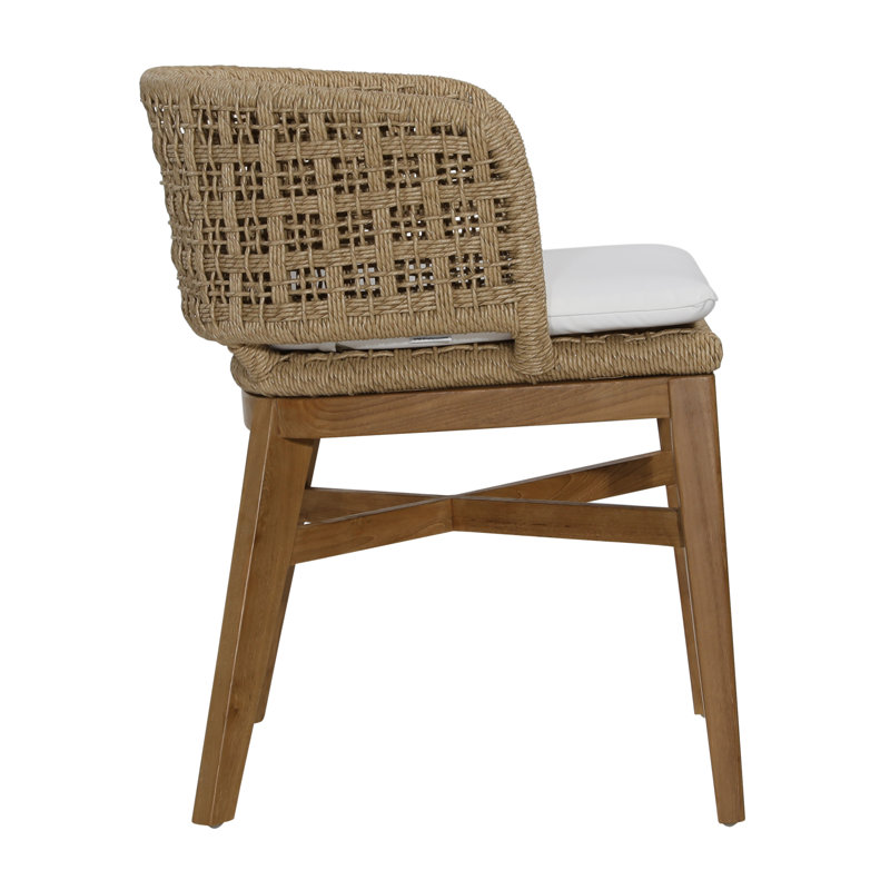 Keith Teak and Olefin Upholstered Dining Chair, Natural