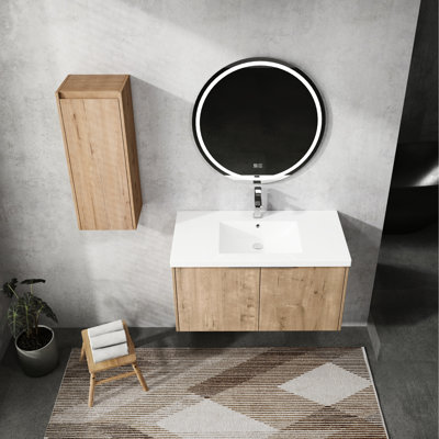 Meuble-lavabo de salle de bain avec lavabo et armoire latérale - 36 po