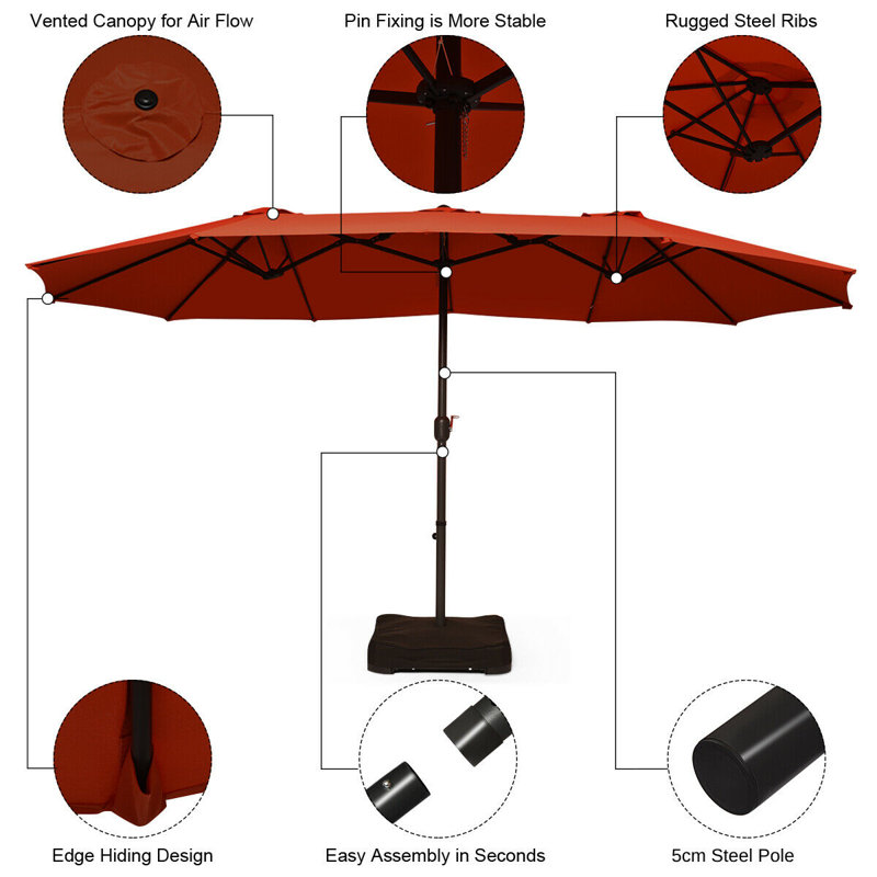 Ulrich 460cm Market Parasol, Red Wine