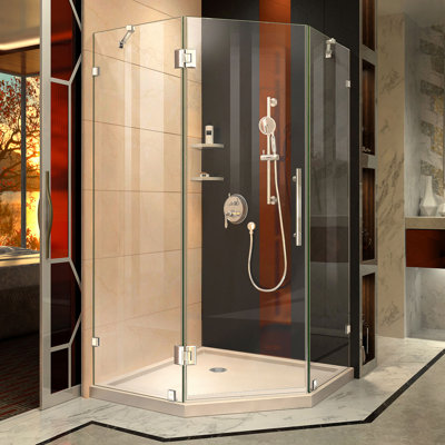 Prism Lux 42" x 74.75" Neo-Angle Hinged Shower Enclosure with Base Included