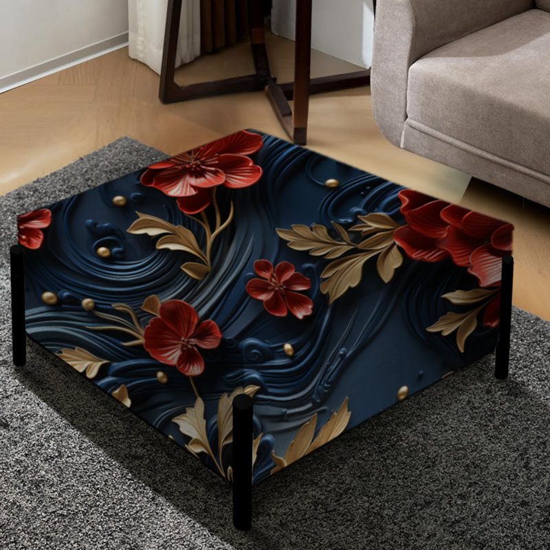Laque artistique - grand repose-pieds carré chinois