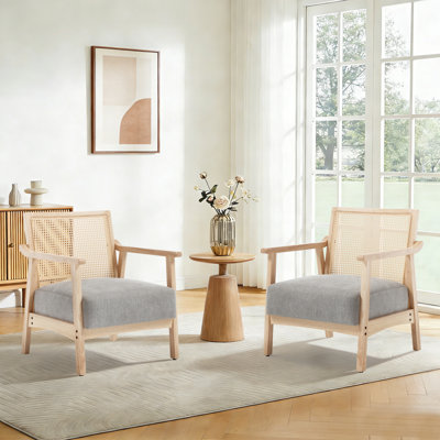 28.4"W Rattan Accent Chair With Solid Wood Frame(Set Of 2)