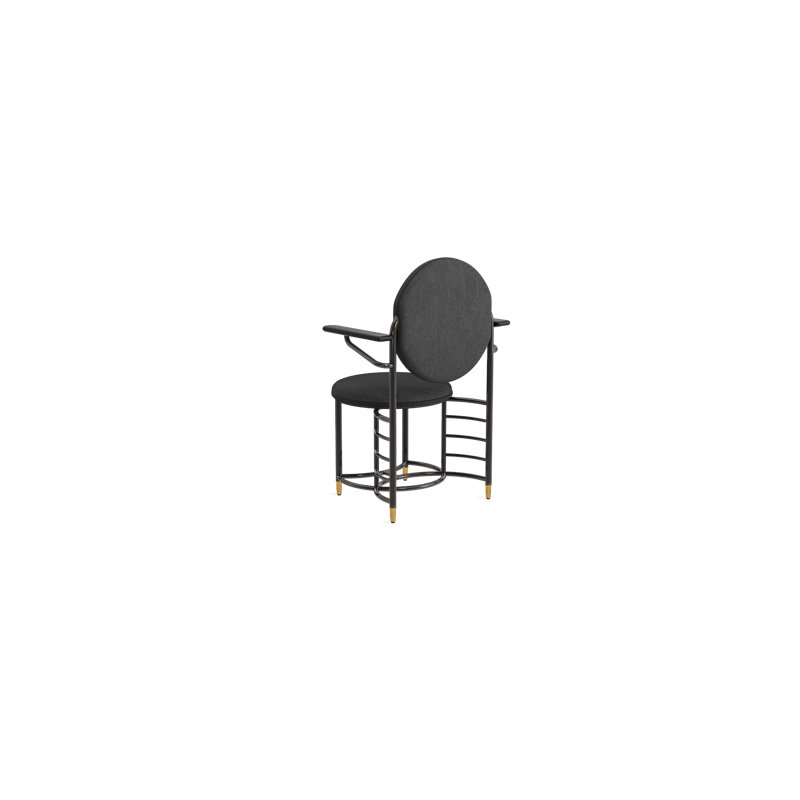 Frank Lloyd Wright Racine Signature Guest Chair with Arms, Ink 100% Polyester, Obsidian