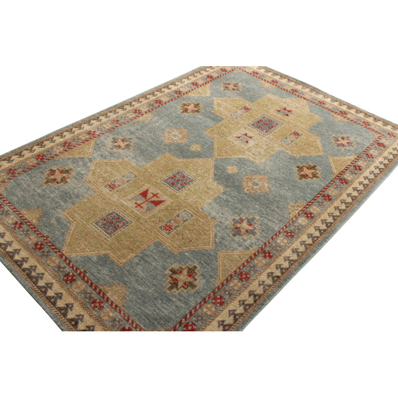Distressed Homage Hand Knotted Wool Geometric Area Rug, Rectangle 9' x 12'