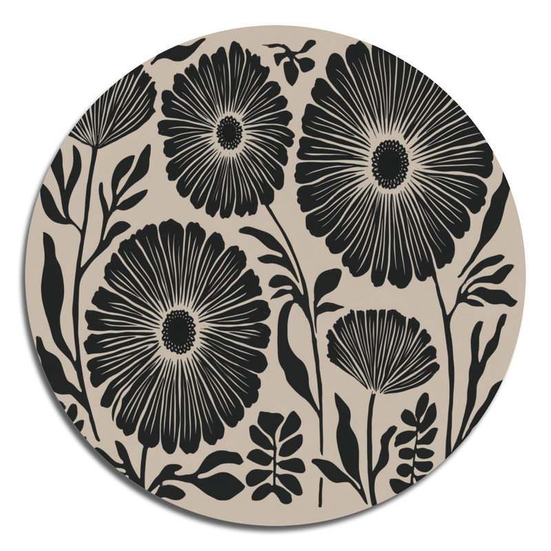 Bleuet Meadows dans des tons de noir et de beige - Décoration murale en métal bleuet, L 23 po x H 23 po