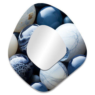 Hulett White and blue Sapphire Sphere - Stone Geode Asymmetrical Large Mirror, Traditional Unique Shape Decorative Wall Mirror, Printed Metal Art