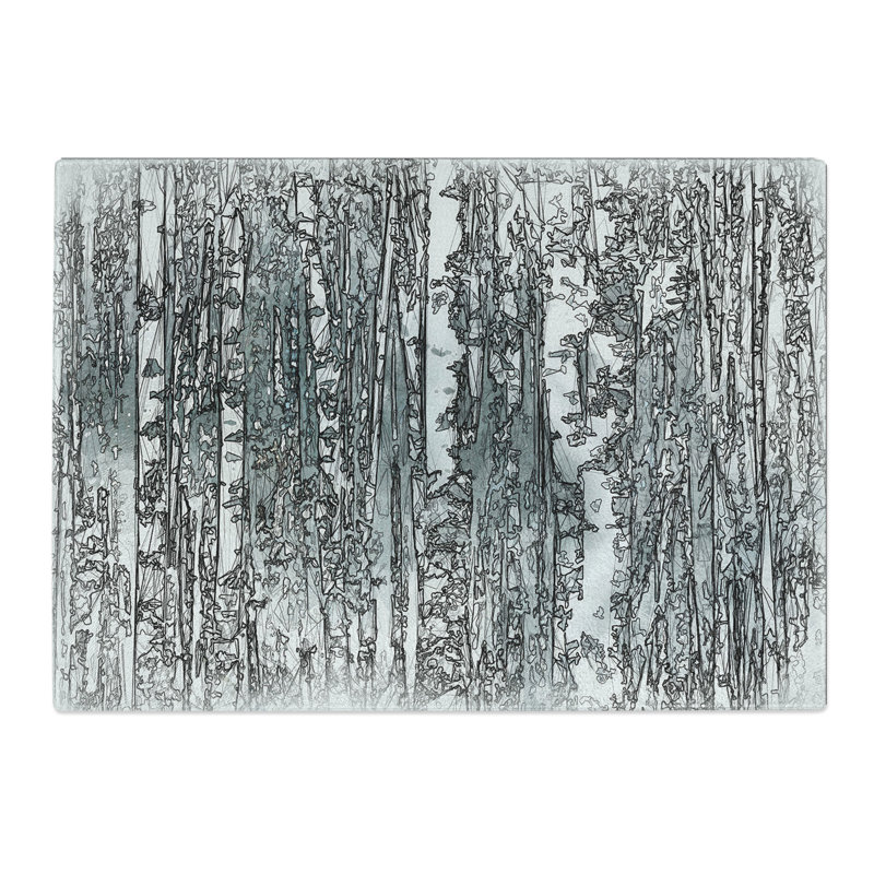 Tempered Glass a Birch Tree Forest Sketch Chopping Board, 28.5 cm x 39 cm