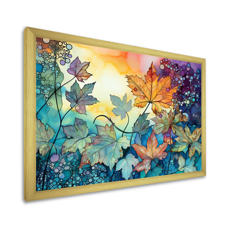 «Leaves Autumn Sunlight Harmony» sur toile, H 16 po x l 32 po x P 1 po, Cadre doré simple