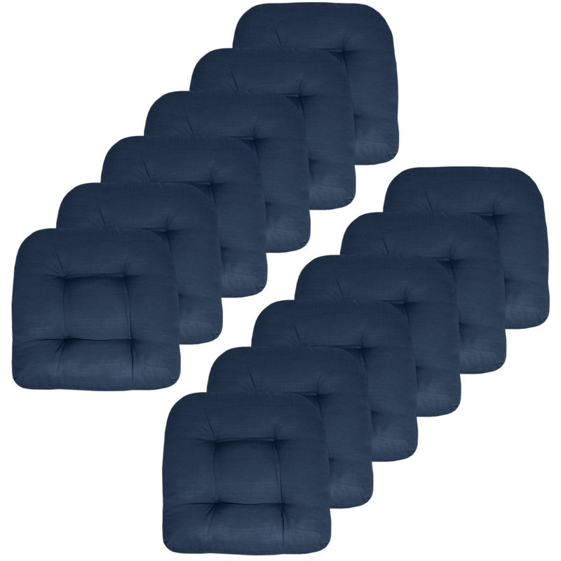 Marina Decoration Premium Thick Comfy Patio Seat Pads Fiber Fill Tufted Tie-Less Pillows 19 x 19 x 5 Inch Textured Solid Cover Indoor Outdoor Chair Cushions, 12 Count Pack Navy Blue Color