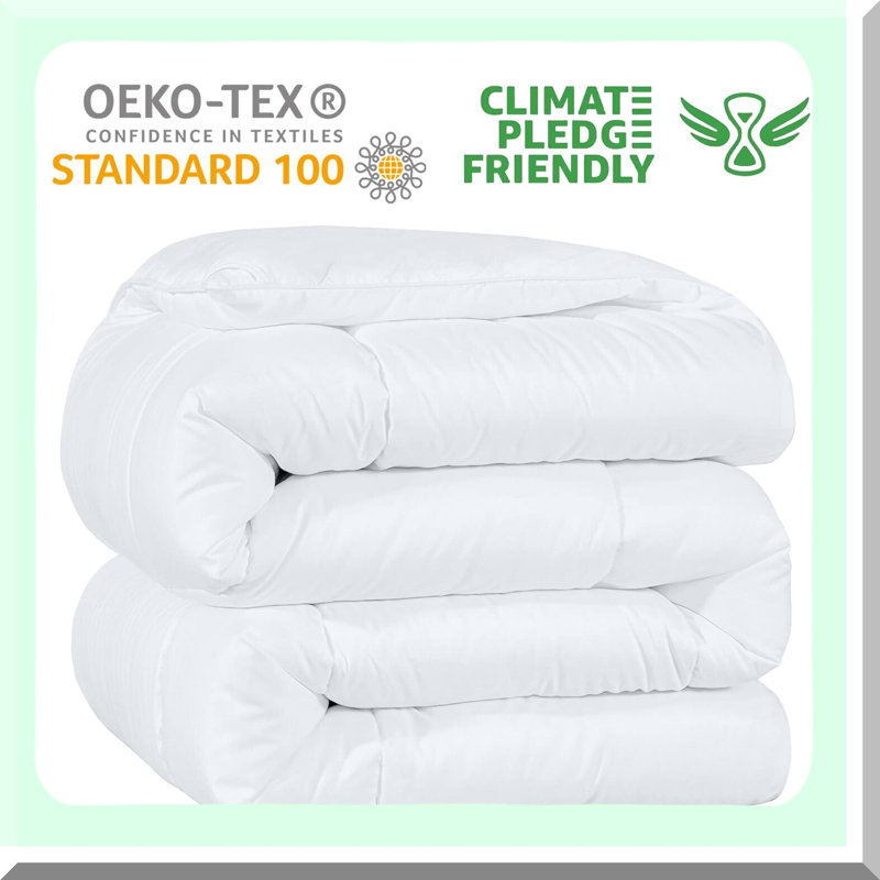 All Season Ultra Soft Quilted Comforter - Breathable Down Alternative Duvet Insert, Box Stitch White with Corner Tabs - 104x92 - CozyDreams