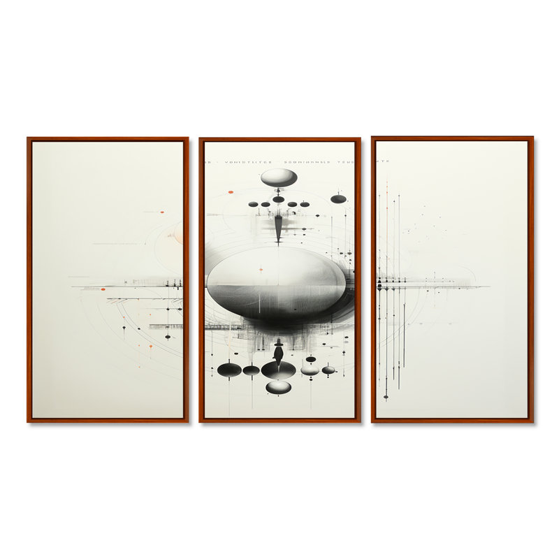 Condry - Ensemble de salon géométrique mural, Cadre flottant brun, H 40 po x l 60 po x P 1 po
