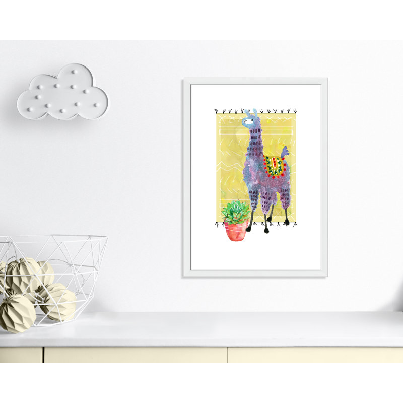 « jolie llama ii », art sur toile, H 36,5 po x l 26,5 po x P 0,625 po, Cadre blanc