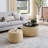 Round Storage Ottoman,Woven Rattan Fabric Ottoman,2 In 1 Function,Work As End Table And Ottoman,With Small Seat-Nature