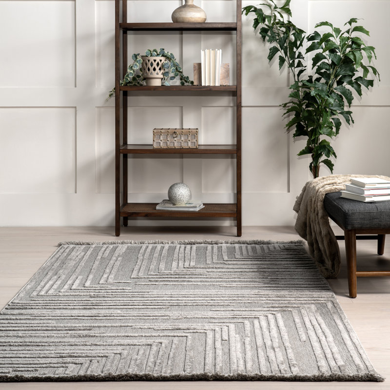 Tapis abstrait Ziva pour le salon, la chambre et la cuisine, gris / gris clair, Rectangle de 5 pi x 8 pi