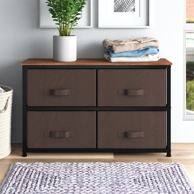 Commode double à 2 niveaux et 4 tiroirs avec porte de rangement de 25,25 po Othoson, Brun