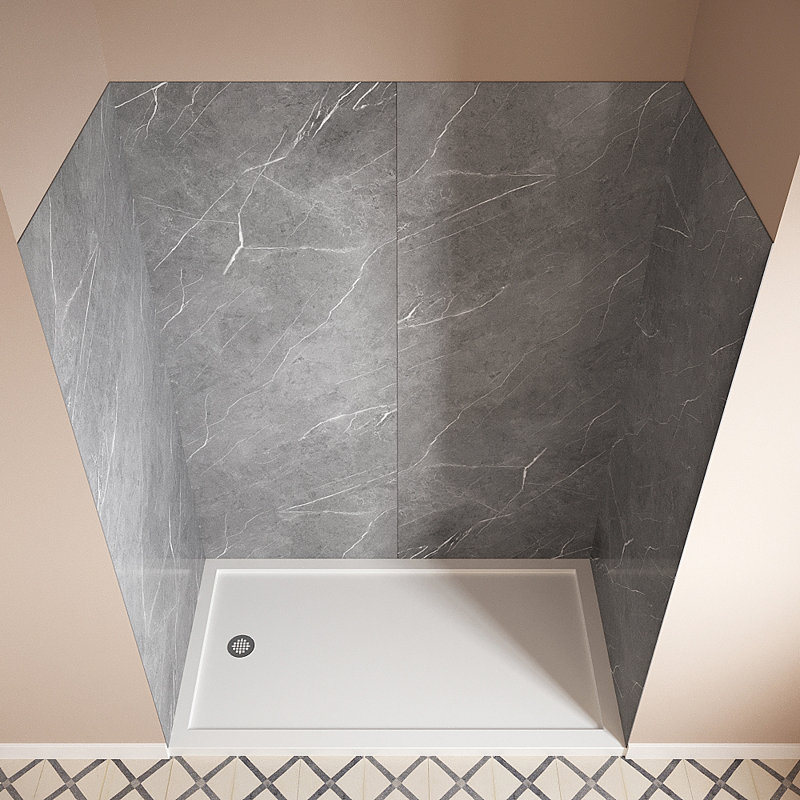 Streamline DSH-1320-133 32 in. L x 60 in. W x 76 in. H 4-Piece Glue-Up Alcove Shower Surround in Grey Marble Finish