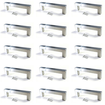 Paquet de 15 poignées d'armoire rondes modernes en nickel satiné, poignées de bar, poignées de tiroir et poignées, modèle CPMBXMO0002 Distance entre les trous: 3 3/4 po