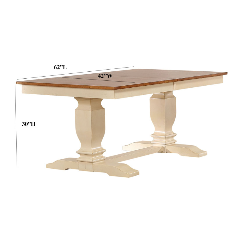  Ensemble de salle à manger 7 pièces rectangulaire en bois massif extensible de couleur crème et brun avec rallonge à levier 18 "(4 à 6 personnes)