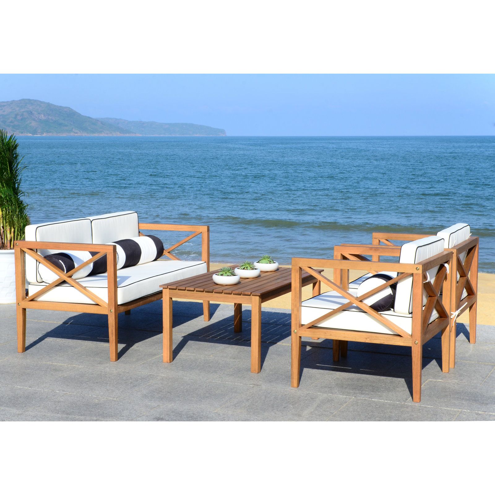 Mondovi Eucalyptus 4 - Person Patio Conversation Set with Cushions, Natural