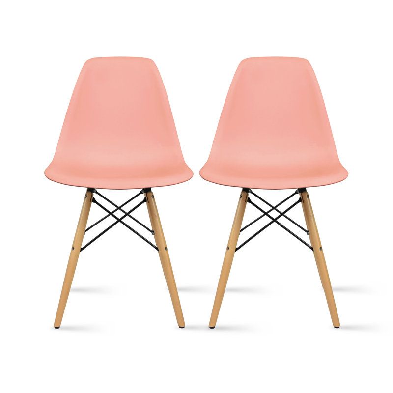 Mid Country Modern Molded Shell Designer Assemble Plastic Chair Side No Arms Wheels Armless Wooden Eiffel for Dining Room Bedroom Kitchen