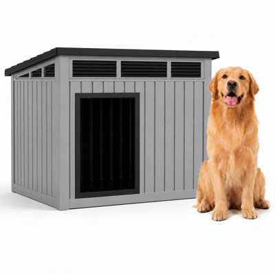 Large Dog House，Resin Pet Shelter With Removable Roof