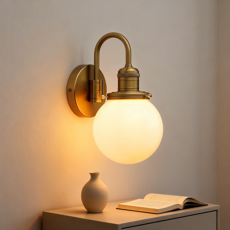 Applique murale câblée à 1 lumière avec abat-jour en verre laiteux, luminaire à col-de-cygne rétro moderne Boho pour meuble-lavabo, chambre à coucher, cuisine, éclairage intérieur