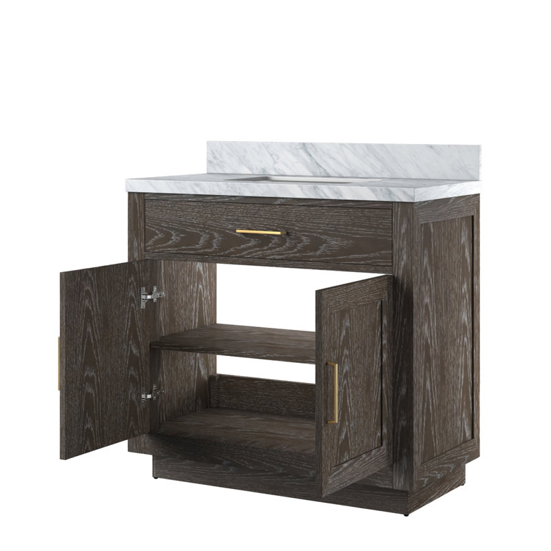 Meuble-lavabo double Shelter, 48", Quartz blanc, Chêne brun