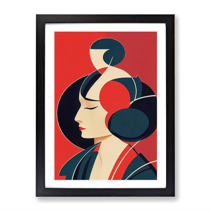 XV1022-5300X Woman Deco No.5 - Single Picture Frame Print, 46cm H x 34cm W x 2cm D, Black