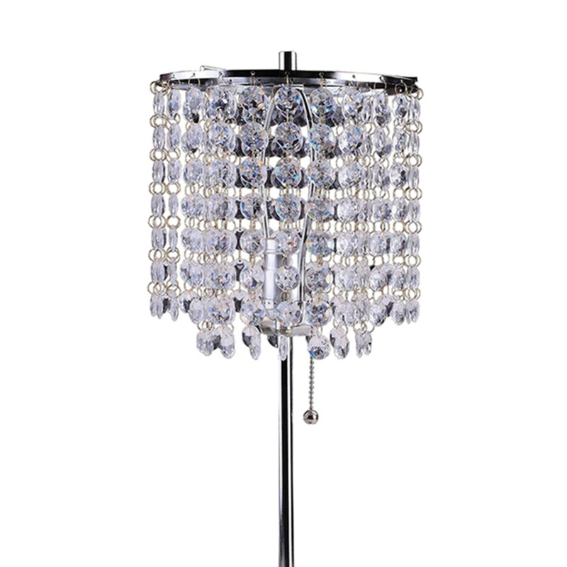 Grande lampe de table 20,25 po en métal avec abat-jour en cristal, Argent argent