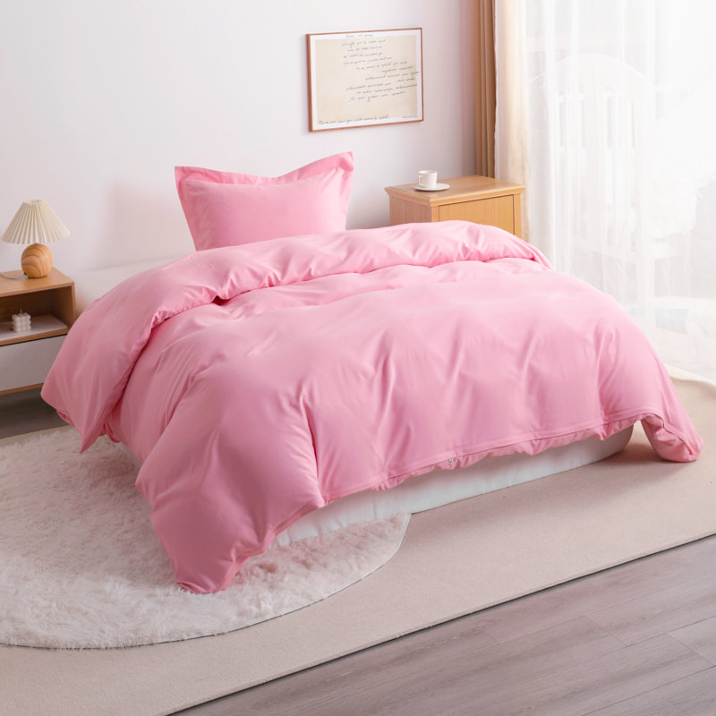 3 Piece Duvet Cover Set, 100% Brushed Microfiber Comforter Set with Ties - NTBAY, Rose, Housse simple et 1 taie décorative